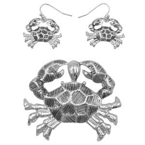 Silver Crab Pendant Earrings Set